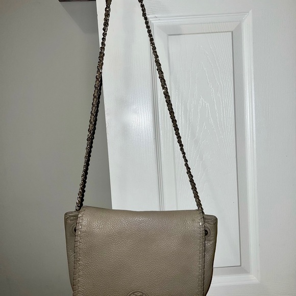 Tory Burch Taupe Leather Flap Marion Shoulder Bag - Picture 9 of 9